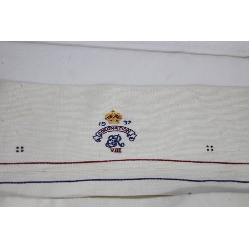 545 - EDWARD VII 1937 PACKAGED PAIR OF HAND EMBROIDED TOWELS - UNUSED