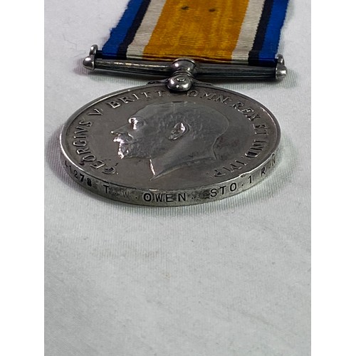 697 - WWI SILVER BRITISH WAR MEDAL TO K41278 T.W OWEN STO.1 R N - ROYAL NAVY