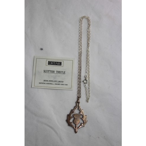 937 - SCOTTISH SILVER THISTLE PENDANT NECKLACE - BOXED