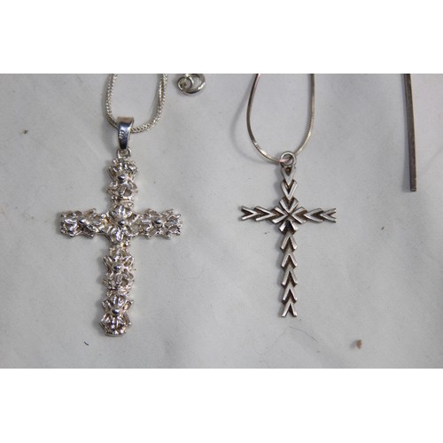 939 - TWO LARGE CRUCIFIX SILVER NECKLACES