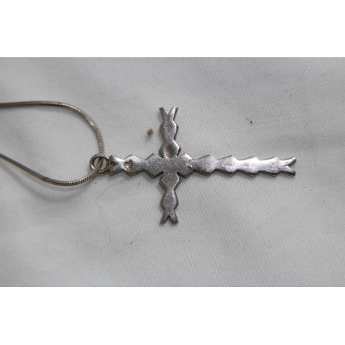 939 - TWO LARGE CRUCIFIX SILVER NECKLACES