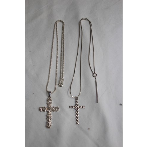 939 - TWO LARGE CRUCIFIX SILVER NECKLACES