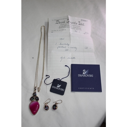 923 - Swarovski SILVER PENDANT NECKLACE AND EARRING SET WITH COA AND ORIGINAL RECEIPT