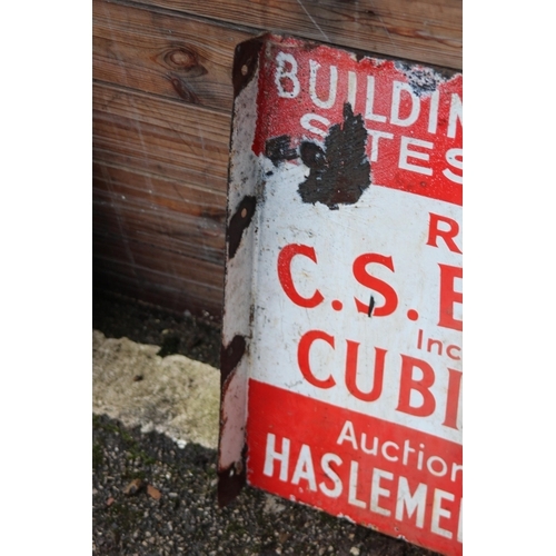 879 - VINTAGE HASLEMERE AND HINDHEAD FOR SALE ENAMEL SIGN DOUBLE SIDED
61 X 48CM