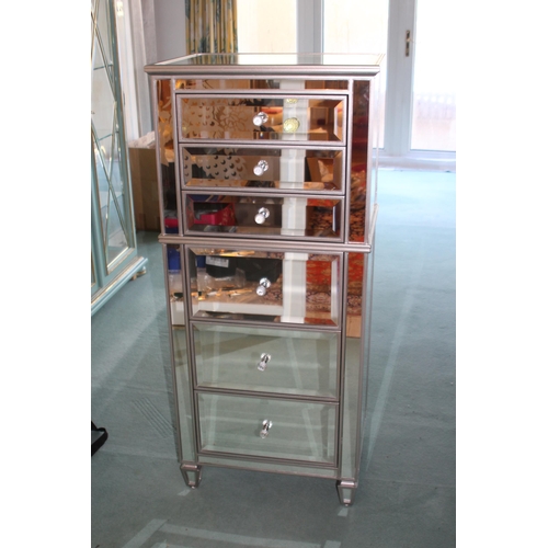 16 - SIX DRAWER MIRROR CHEST OF DRAWERS 
56 X 44 X 128CM