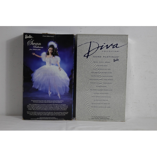 586 - 2 X BARBIE COLLECTION EDITION BOXED DOLLS SWAN BALLERINA AND DIVA