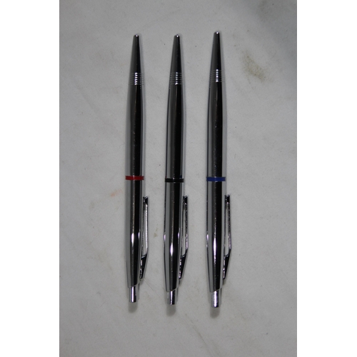 858 - CASED SET OF CONWAY STEWART BIRO PENS AND ONE OTHER