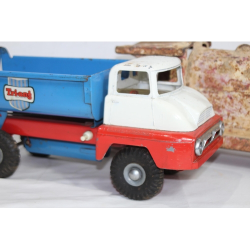 600 - VINTAGE TRI ANG TINPLATE DUMPER TRUCK AND TIN PLATE ENGINE
52CM