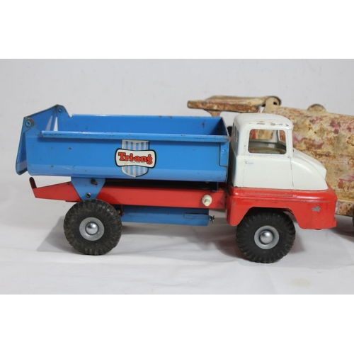 600 - VINTAGE TRI ANG TINPLATE DUMPER TRUCK AND TIN PLATE ENGINE
52CM