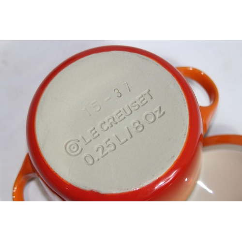 224 - 2 X CLASSIC LE CREUSET POTS AND A CAST OVEN DISH