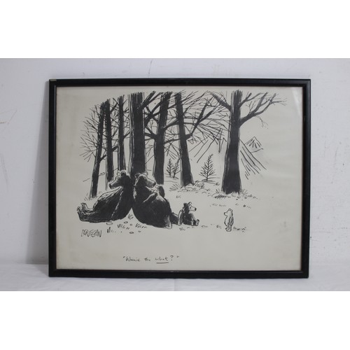 135 - FRAMED EMBROIDERY AND WINNIE THE POOH CARTOON
43 X 33CM