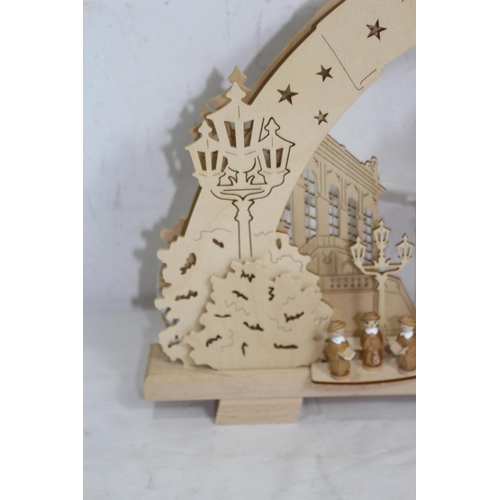 354 - TIETZE WOODEN LIGHT UP CHRISTMAS SCENE
53CM