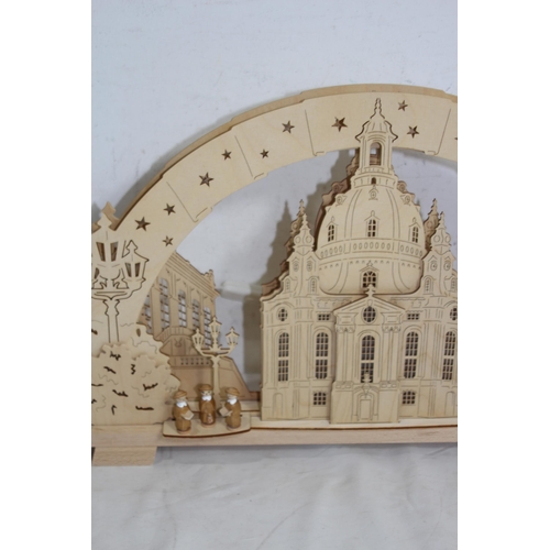 354 - TIETZE WOODEN LIGHT UP CHRISTMAS SCENE
53CM