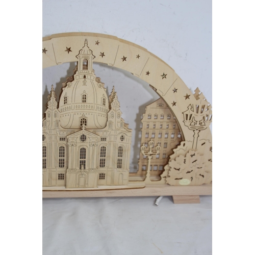 354 - TIETZE WOODEN LIGHT UP CHRISTMAS SCENE
53CM