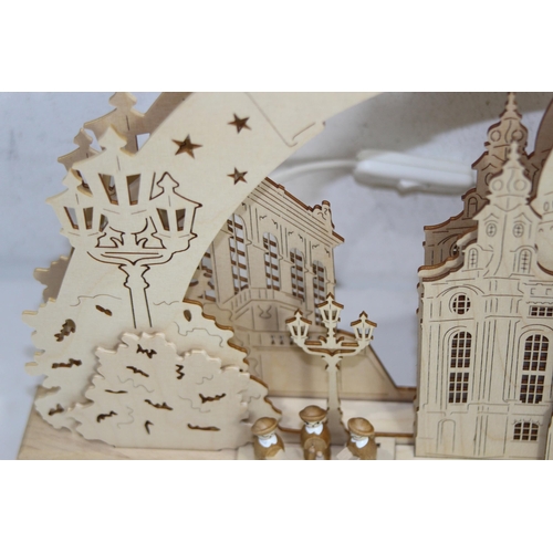 354 - TIETZE WOODEN LIGHT UP CHRISTMAS SCENE
53CM