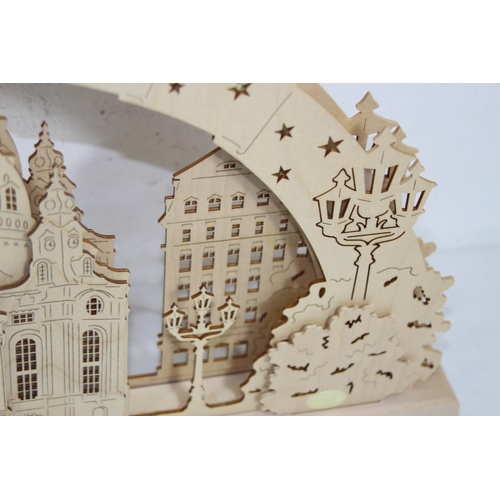 354 - TIETZE WOODEN LIGHT UP CHRISTMAS SCENE
53CM