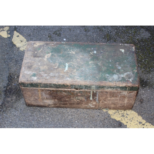 455 - VINTAGE WOODEN TOOL BOX AND TOOLS 
63 X 31 X 27CM