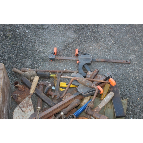 456 - 2 X VINTAGE SMALL WOODEN TOOL BOXES AND BOX OF TOOLS 
42 X 31 X 23