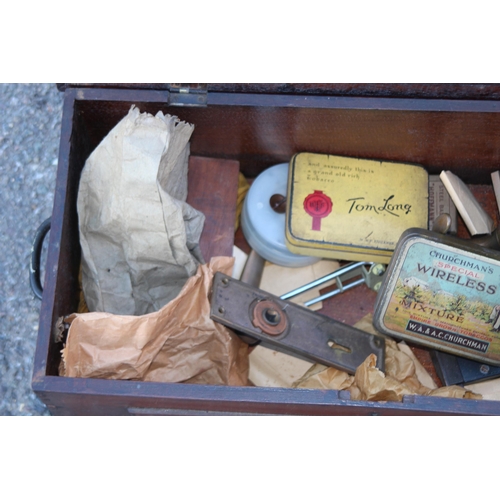 456 - 2 X VINTAGE SMALL WOODEN TOOL BOXES AND BOX OF TOOLS 
42 X 31 X 23