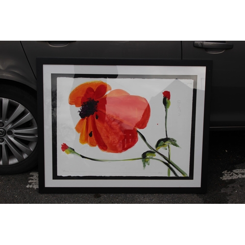 110 - FRAMED AND GLAZED SIGNED MIXED MEDIA PICTURE OF A POPPY
98 X 77CM