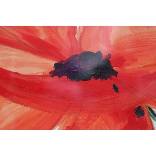 111 - FRAMED AND GLAZED SIGNED MIXED MEDIA PICTURE OF A POPPY
98 X 77CM