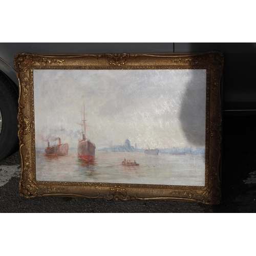 130 - OIL ON BOARD OF A HARBOUR SCENE WITH SIGNED FRAME BY JAMES WRIGHT RWS
90 x 63cm