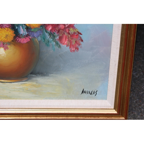137 - SIGNED OIL ON CANVAS, WATERCOLOUR AND ONE OTHER STILL LIFE 
84 X 76CM