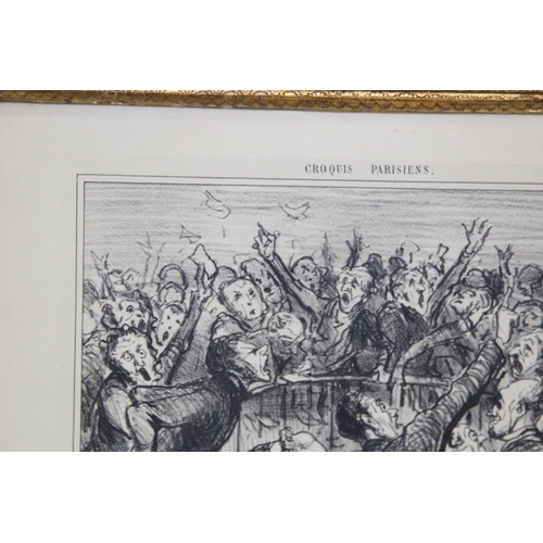141 - VINTAGE 1856 CROQUIS PARISIANS MEN DEALING ON THE STOCK EXCHANGE LITHOGRAPH ON PAPER IN RED WOODEN F... 