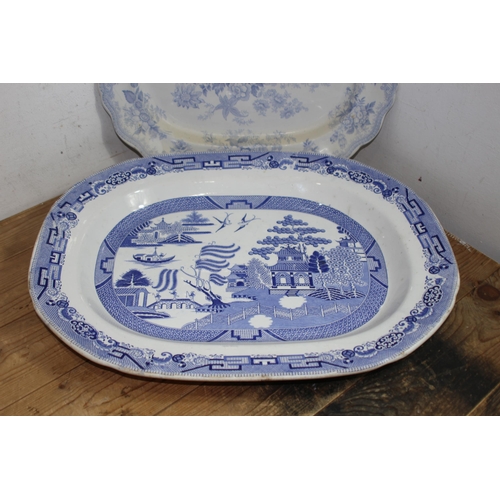 262 - 2 LARGE VINTAGE BLUE AND WHITE MEAT PLATES
56CM