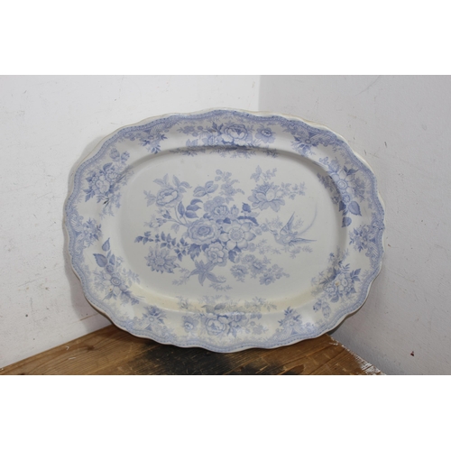 262 - 2 LARGE VINTAGE BLUE AND WHITE MEAT PLATES
56CM