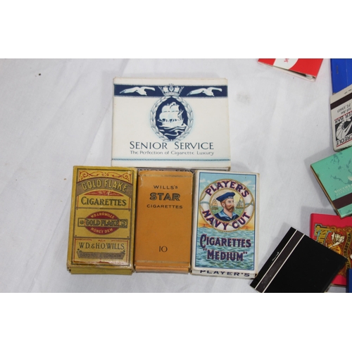 485 - LARGE QUANTITY OF MATCHBOX TOPS AND VARIOUS VINTAGE CIGARETTES AND PACKETS