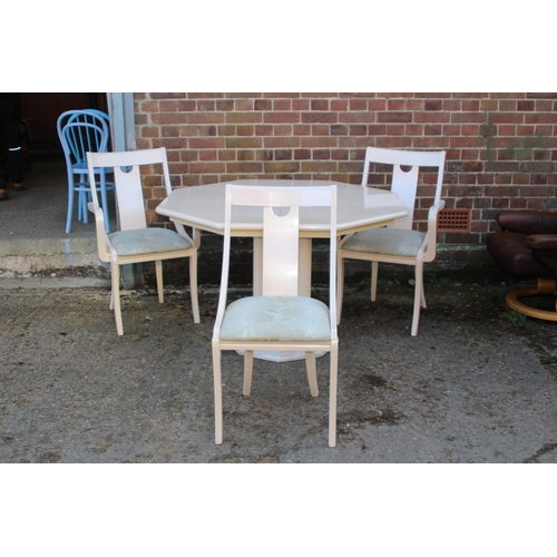 12 - CREAM PAINTED DINING TABLE AND THREE CHAIRS
120 X 120 X 77CM