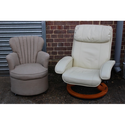 42 - LEATHER RECLINER ARMCHAIR AND VINTAGE BEDROOM CHAIR 
75 X 56 X 96CM