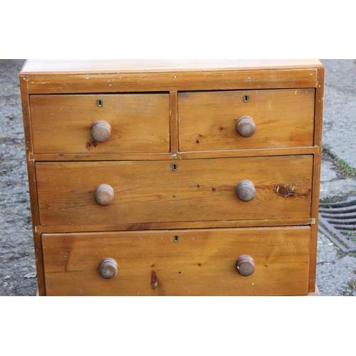 53 - ANTIQUE PINE TWO OVER TWO CHEST OF DRAWERS 
79 X 42 X 89CM