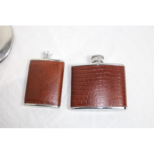 381 - SELECTION OF HIP FLASKS INCLUDING A RARE PROMOTIONAL MICROSOFT OVAL HIP FLASK