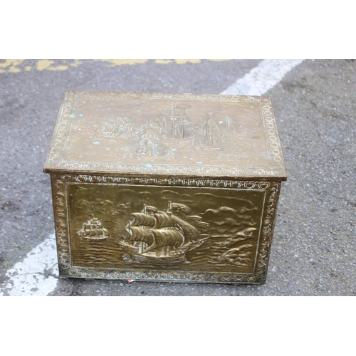 491 - BRASS BOUND COAL BOX AND CONTENTS