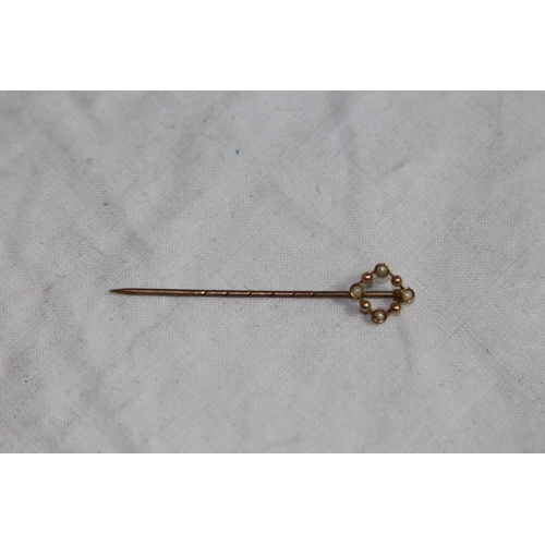 1139 - 9CT GOLD STICK PIN AND A WHITE METAL STICK PIN - 0.75G