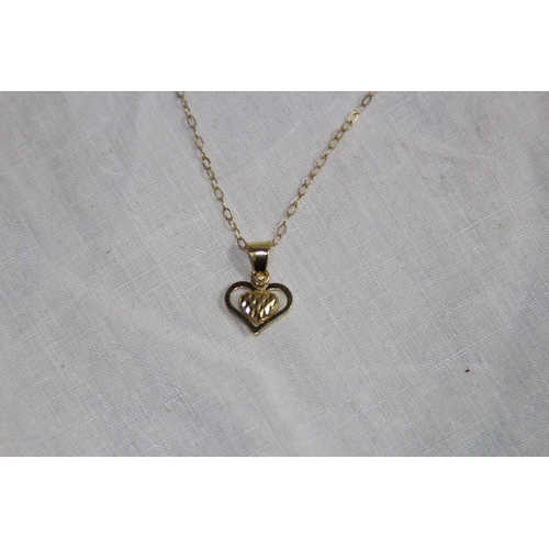 1150 - 9CT GOLD HEART SHAPED PENDANT NECKLACE - 0.70G  TOTAL WEIGHT