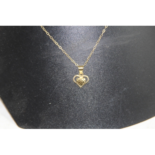 1150 - 9CT GOLD HEART SHAPED PENDANT NECKLACE - 0.70G  TOTAL WEIGHT