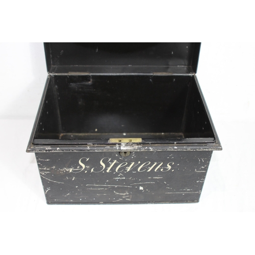 516 - TWO VINTAGE DEED BOXES 
26 X 37 X 20CM