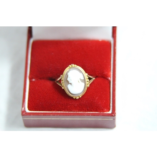 1141 - ANTIQUE 9CT GOLD CAMEO RING - BIRMINGHAM 1915 - 2.65G TOTAL WEIGHT - SIZE N