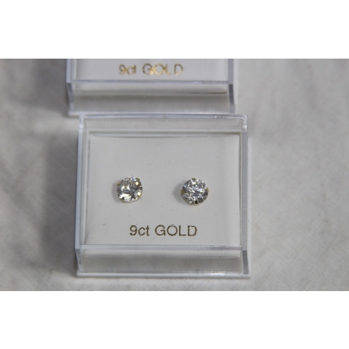 1136 - 4 PAIRS OF 9CT GOLD STUD EARRINGS BOXED - ONE A/F - APPROX 1G