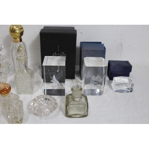 201 - LARGE QUANTITY OF SCENT BOTTLES AND LARGER PAPER WEIGHTS ETC
15CM