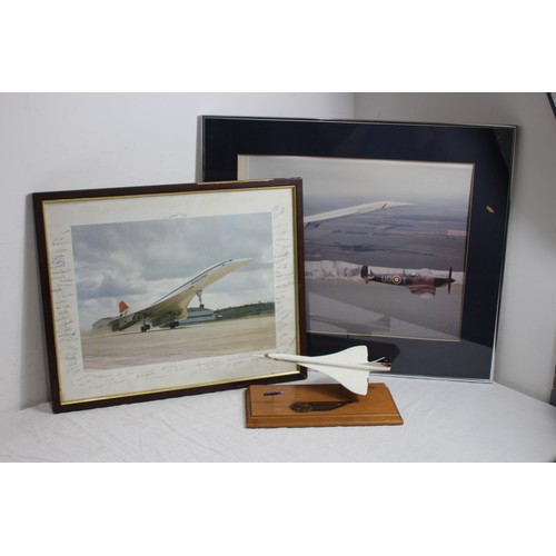 481 - CONCORDE MODEL AND 2 X PICTURES 
65 X 55CM