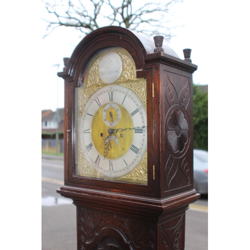 469 - VINTAGE W M ROB FROM MONTROSE SCOTTISH CARVED OAK CASED GRANDFATHER CLOCK WITH 8 DAY STRIKE MOVEMENT... 