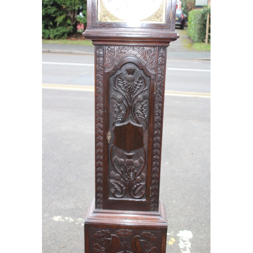 469 - VINTAGE W M ROB FROM MONTROSE SCOTTISH CARVED OAK CASED GRANDFATHER CLOCK WITH 8 DAY STRIKE MOVEMENT... 