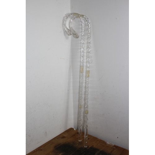 299 - PAIR OF ANTIQUE GLASS WALKING CANES 
80CM