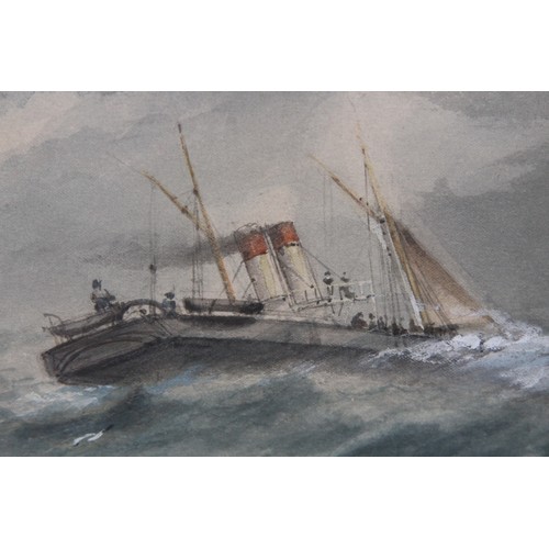 129 - WATERCOLOUR OF BOATS IN A ROUGH SEA AND ONE OF A SAILING SHIP
54 x 38cm