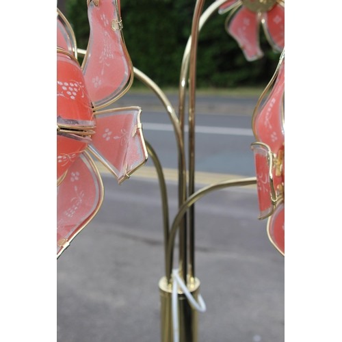 185A - VINTAGE MID CENTURY HOLLYWOOD REGENCY PINK GLASS LOTUS STANDARD FLOOR LAMP 
174CM