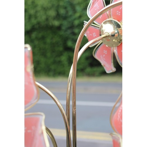 185A - VINTAGE MID CENTURY HOLLYWOOD REGENCY PINK GLASS LOTUS STANDARD FLOOR LAMP 
174CM